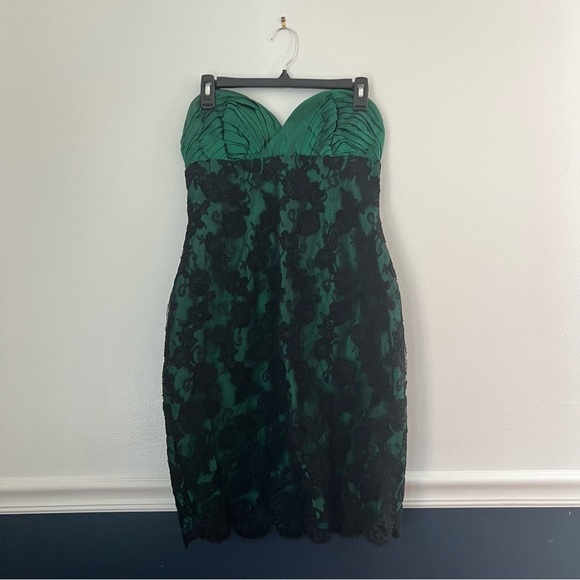 Vintage Sam Carlin Lace Overlay Strapless Dress Green Black Size 10 - Picture 3 of 14